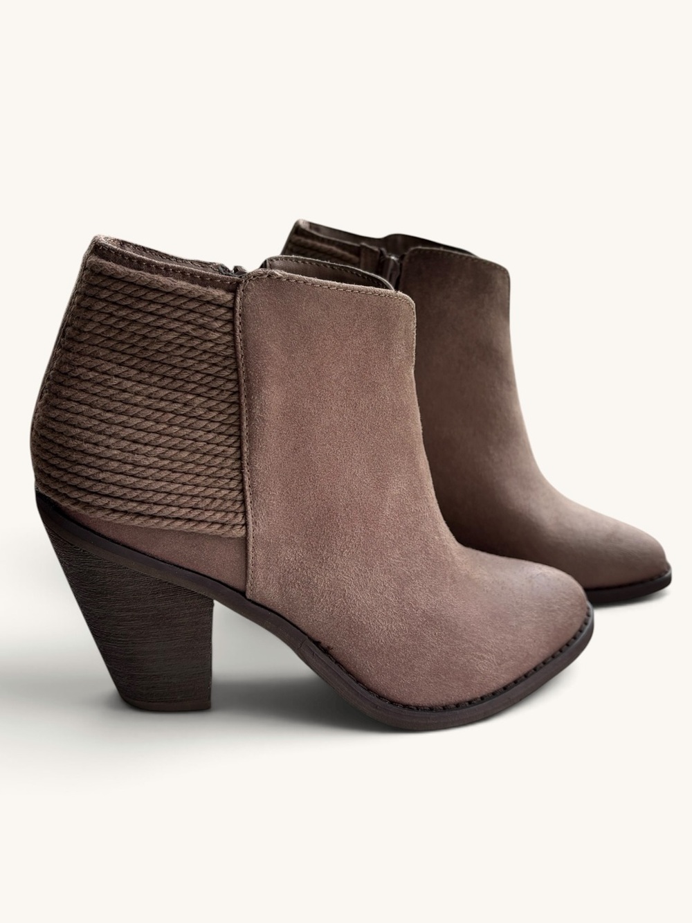Carlos by Carlos Santana Taupe Suede Ankle Booties with Textured Back